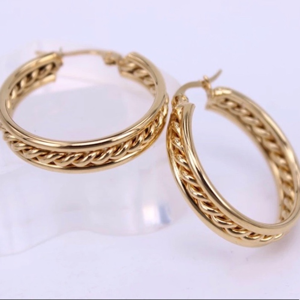 NEW 18K YELLOW GOLD HOOP EARRINGS - Picture 6 of 6